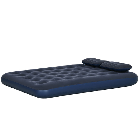 Outsunny Queen Air Mattress Inflatable Camping Bed w/ 2 Pillows Hand Pump Blue | The Comfy Couch Canada