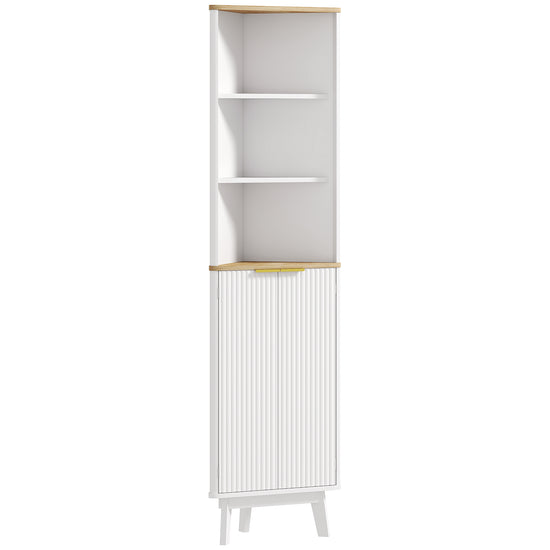 HOMCOM 67" Tall Bathroom Cabinet, Narrow Bathroom Storage Cabinet with Curved Profile Design and Adjustable Shelves, White | The Comfy Couch Canada