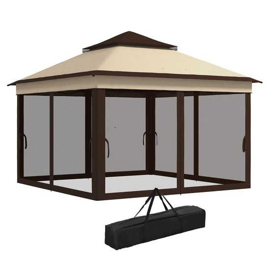 Outsunny 10.7 x 10.7ft Pop Up Gazebo, Adjustable Instant Sun Shelter with UV30+ Roof Cover, Removable Mesh Curtains, Beige | The Comfy Couch Canada