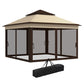 Outsunny 10.7 x 10.7ft Pop Up Gazebo, Adjustable Instant Sun Shelter with UV30+ Roof Cover, Removable Mesh Curtains, Beige | The Comfy Couch Canada