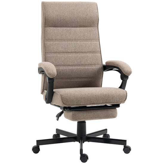 Vinsetto High Back Linen Office Chair Swivel Reclining Desk Chair Adjustable Height with Footrest Padded Armrest Grey.