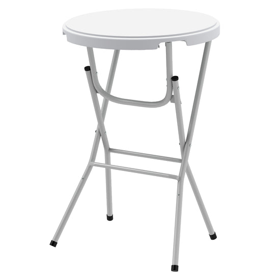Outsunny 31.5" Bar Height Patio Table, Outdoor Bar Folding Table with HDPE Top, Locking Steel Legs for Party, Camping, White | The Comfy Couch Canada