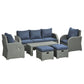 Outsunny Luxury 6pc Patio Wicker Sofa Set 3Seat Couch 2 Recliners Footstools Table Blue Cushions | The Comfy Couch Canada