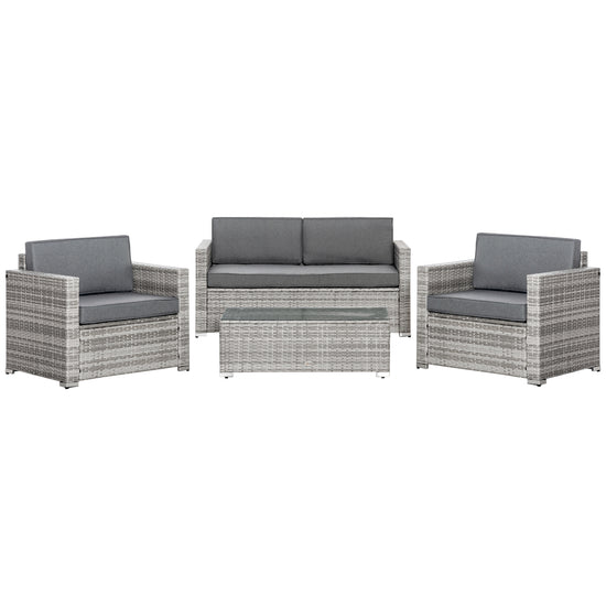 Outsunny Deluxe 4PC Outdoor Wicker Sofa Set PE Rattan Patio Furniture Extra Wide Seat Conversation Tempered Glass.