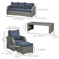 Outsunny Luxury 6pc Patio Wicker Sofa Set 3Seat Couch 2 Recliners Footstools Table Blue Cushions | The Comfy Couch Canada