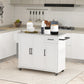 HOMCOM Movable Kitchen Workstation: White Rolling Island with Stainless Steel Top, 3 Cabinets, Spice/Towel Racks | The Comfy Couch Canada