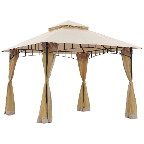 Outsunny 10x10ft Double Tier Garden Gazebo Canopy Outdoor Sunshade Tent Water-Resistant Anti-UV Roof with Metal Frame, Beige | The Comfy Couch Canada