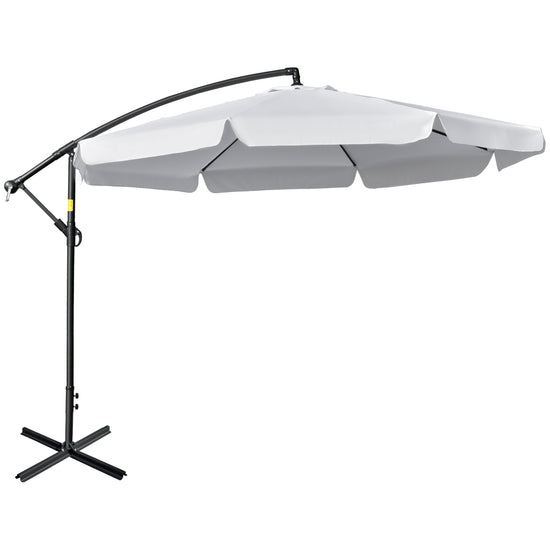 Outsunny 11FT White Offset Patio Umbrella Cantilever Easy Tilt Cross Base 8 Ribs Sun Shade for Garden | The Comfy Couch Canada