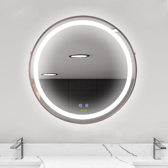 kleankin Illuminating Elegance: LED Round Bathroom Mirror, Anti-fog Wall Mounted Vanity with Dimmable Rose Gold Finish | The Comfy Couch Canada