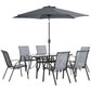 Outsunny 8-Piece Grey Patio Dining Set with Umbrella - Includes 6 Chairs & Table for Outdoor Entertaining | The Comfy Couch Canada