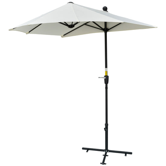 Outsunny Half Patio Umbrella 6.6x6ft with Double-Sided Canopy, Crank Handle, Base - Ideal for Garden, Balcony in Cream.