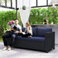 Outsunny Deluxe 3 Seat Rattan Wicker Sofa Garden Outdoor Patio Furniture with Cushion, Navy Blue | The Comfy Couch Canada