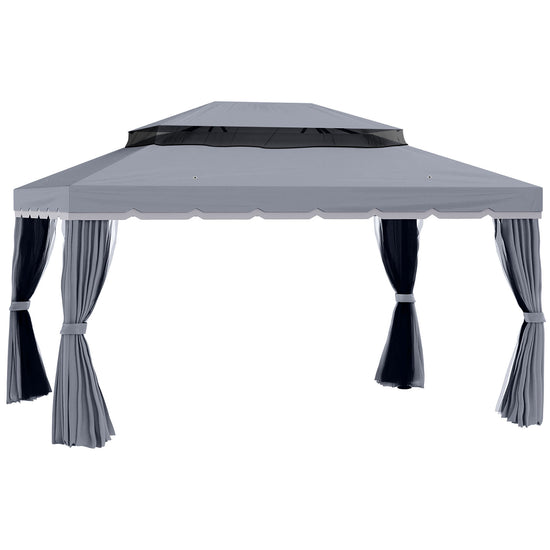 Outsunny Soft-top Gazebo 13x10ft Double Roof Canopy Vented Mesh Sidewall Aluminum Frame Dark Grey | The Comfy Couch Canada