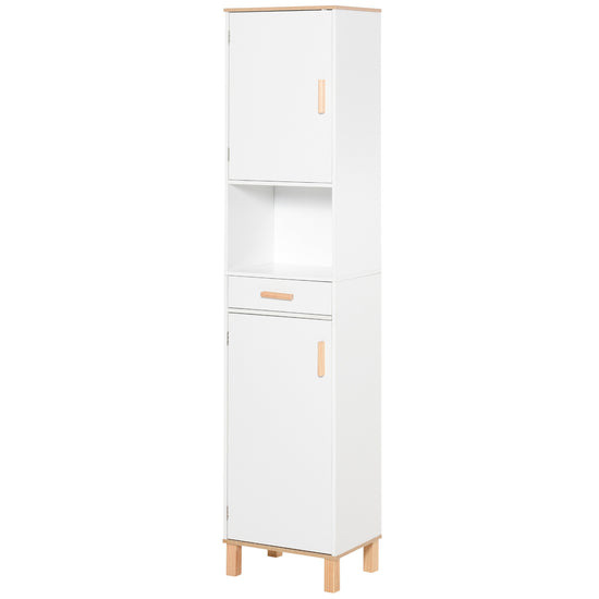 kleankin Tall Slim Bathroom Linen Tower: Drawers, Shelves & Floor-Standing Organizer for Space-Saving Storage, White Finish | The Comfy Couch Canada