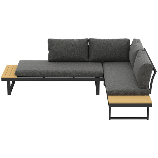 Outsunny 3 Pieces Aluminum Corner Patio Furniture Set Sectional Outdoor Sofa Set with 2 Loveseats Wood-Plastic Coffee Table Grey | The Comfy Couch Canada