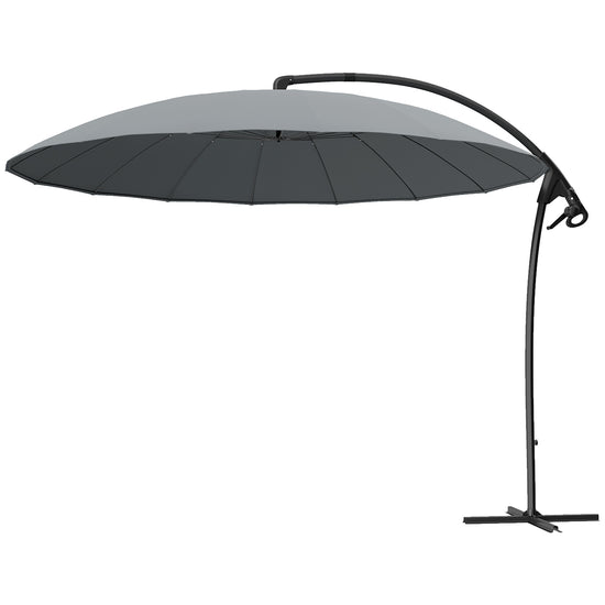 Outsunny 9FT Cantilever Umbrella with 16 Fibreglass Ribs, Offset Hanging Umbrella, Patio Umbrella with Crank and Cross Base, Grey | The Comfy Couch Canada