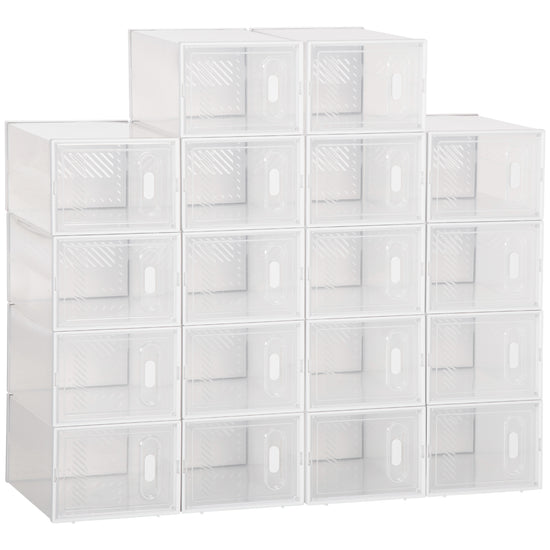HOMCOM 18-Cube Stackable Shoe Storage Organizer Modular Shoe Cabinet for Entryway Clear and White | The Comfy Couch Canada