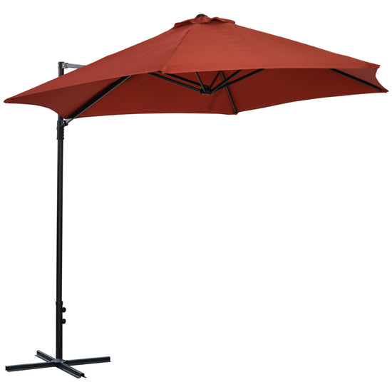 Outsunny Offset Patio Umbrella 8.5FT with 360° Rotation Hanging Sun Shade Canopy Wine Red | The Comfy Couch Canada