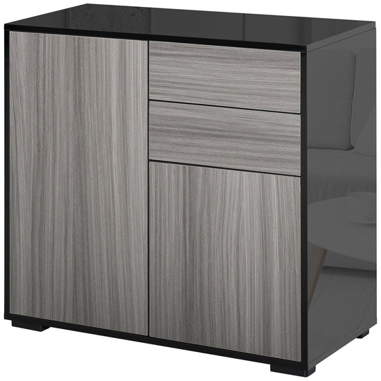 HOMCOM Stylish Buffet Sideboard High Gloss Grey Black Kitchen Storage Cabinet Cupboard with Push Open Design 2 Drawer 2 Doors Shelf | The Comfy Couch Canada