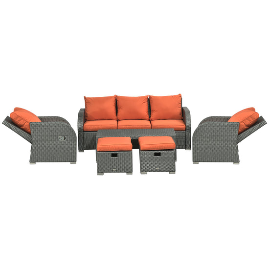 Outsunny 6 Pieces Patio Wicker Sofa Sets, Outdoor Sectional Furniture Set, Include 3-Seat Sofa, 2 Adjustable Recliners, 2 Footstools | The Comfy Couch Canada