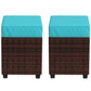 Outsunny 2 PCS Patio Wicker Ottoman Set, Square Outdoor PE Rattan Footrest with Removable Cushion for Backyard, Sky Blue | The Comfy Couch Canada