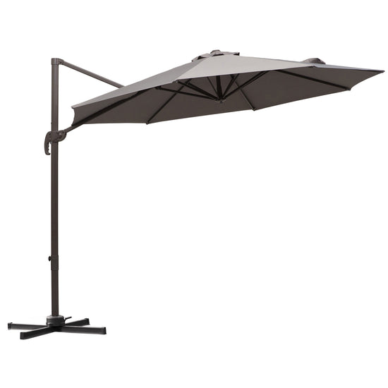 Outsunny Cantilever Hanging Patio Umbrella: 10ft 360° Rotatable Aluminum with Cross Base, Grey | The Comfy Couch Canada