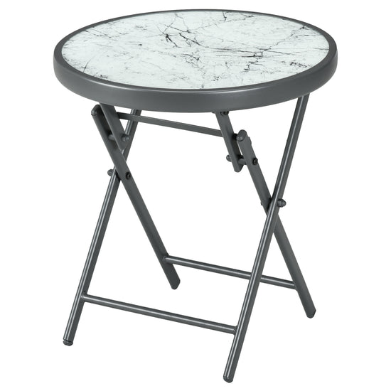 Outsunny 18" Outdoor Round Folding Table, Garden Side Table with Tempered Glass Top for Camping, Party, Weddings, White | The Comfy Couch Canada