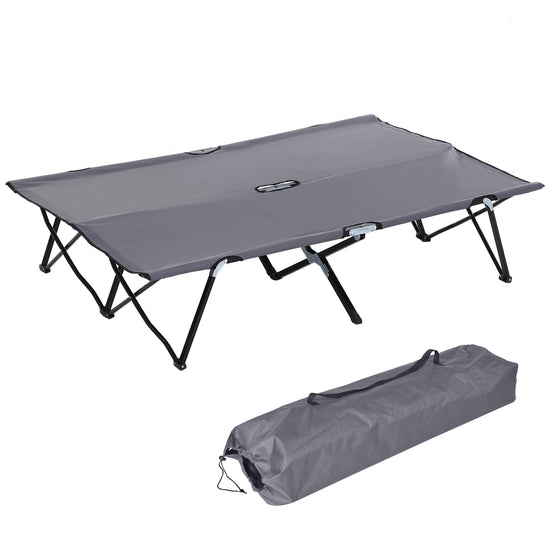 Outsunny Double Wide Folding Camping Cot Portable Outdoor Military Sleeping Bed Two Person Grey | The Comfy Couch Canada