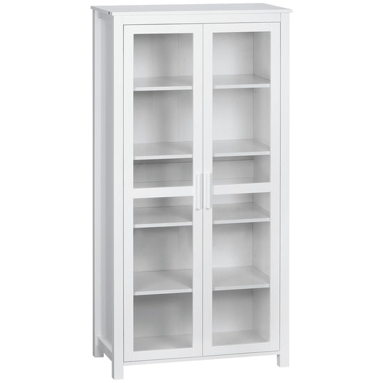 HOMCOM Tall Glass Door Pantry: 5-Tier Kitchen Storage Cabinet with Adjustable Shelves for Dining Room Organization | The Comfy Couch Canada