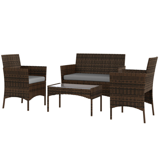 Outsunny 4 Pieces Wicker Outdoor Balcony Furniture Set Rattan Patio Furniture Set with Loveseat Chairs Glass Coffee Table Grey | The Comfy Couch Canada