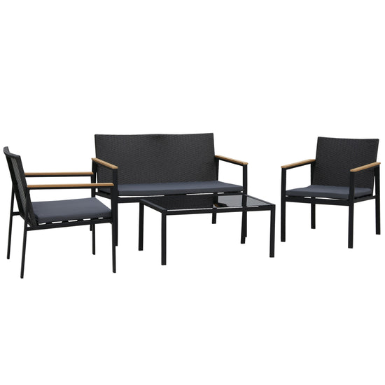 Outsunny 4-Piece Cushioned Rattan Wicker Outdoor Chair Loveseat Patio Furniture Set | The Comfy Couch Canada