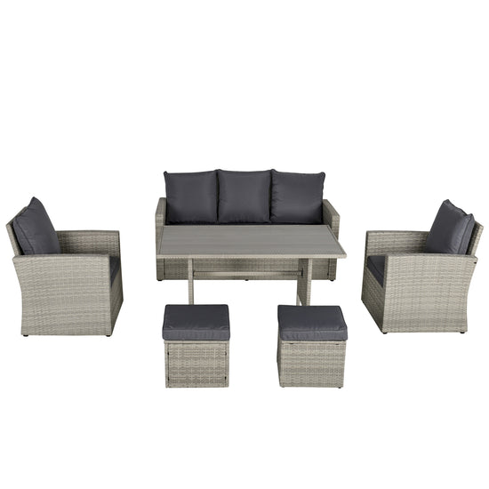 Outsunny 6PC Rattan Patio Dining Set Outdoor Furniture PE Wicker Sofa Chairs Table Garden Grey | The Comfy Couch Canada