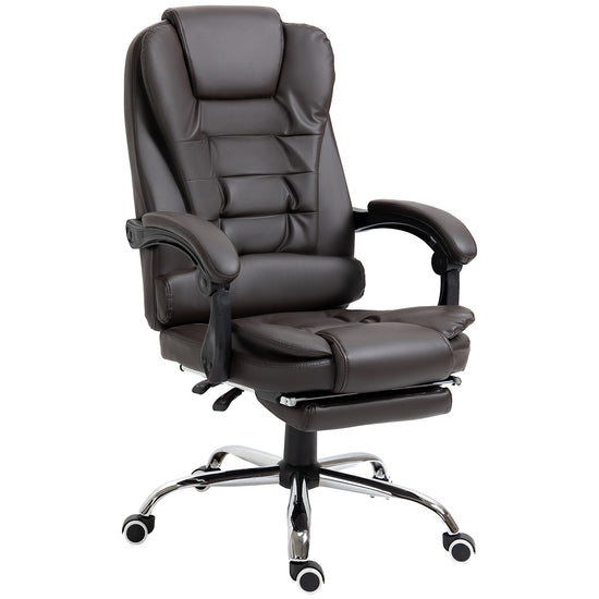 HOMCOM High Back Office Chair PU Leather Executive Office Chair with Retractable Footrest Padded Armrest Coffee.
