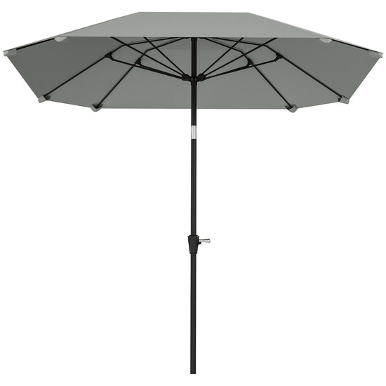 Outsunny 7.6FT Aluminum Patio Umbrella Parasol 8 Ribs Outdoor Market Umbrella with Crank, Push Button Tilt for Deck, Backyard and Lawn, Light Grey | The Comfy Couch Canada