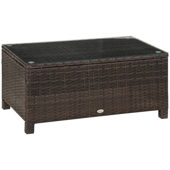Outsunny Rattan Wicker Coffee Table with Glass Top Outdoor Garden Patio Furniture Brown Tempered | The Comfy Couch Canada
