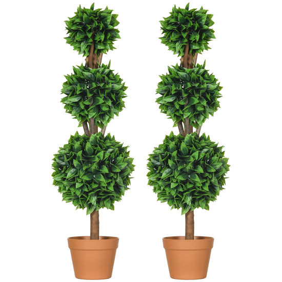 HOMCOM 2 Pack 35.5" Artificial Trees Boxwood Topiary Ball Trees Pot Indoor Outdoor Home Office Living Room Green | The Comfy Couch Canada