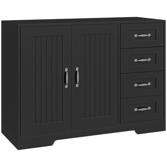 HOMCOM Modern Dining Decadence: Sideboard Buffet Cabinet with Beadboard Doors, Drawers for Kitchen Storage, Black | The Comfy Couch Canada