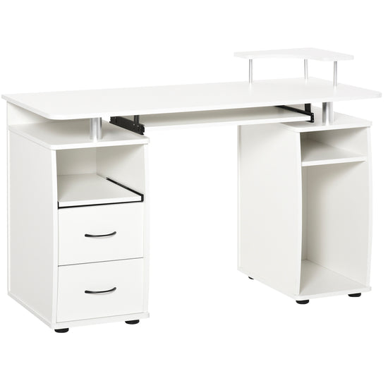 HOMCOM Computer Desk with Keyboard Tray CPU Stand Writing Workstation Home Office White.