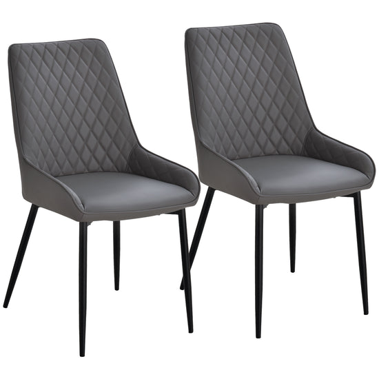 HOMCOM Mid-Century Dining Chair Pair: Grey PU Leather Padded Seats, Metal Legs, Modern for Kitchen Home Office | The Comfy Couch Canada