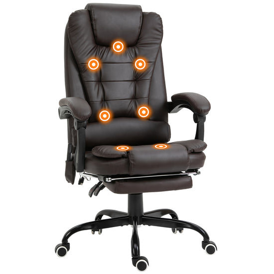 Vinsetto Reclining Office Chair with 7-Point Vibrating Massage Footrest Adjustable Height Swivel Chair Brown | The Comfy Couch Canada