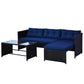 Outsunny 3PCS Rattan Wicker Sofa Chaise Lounge Outdoor Patio Furniture Set Cushioned Black Dark Blue | The Comfy Couch Canada