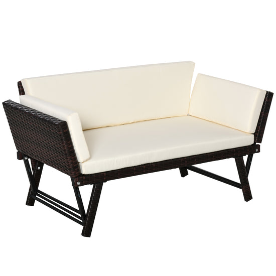 Outsunny Convertible Rattan Sofa Bed Chaise Lounge Wicker Loveseat Double Seat Cushion All Weather Patio Furniture Brown | The Comfy Couch Canada
