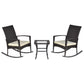Outsunny Rocking Chair Set 3pc Rattan Wicker Outdoor Patio Furniture with Side Table Comfortable Brown | The Comfy Couch Canada