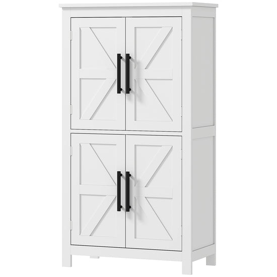 HOMCOM Farmhouse Bathroom Storage Cabinet, Bathroom Floor Cabinet with Barn Doors and Adjustable Shelf, White.