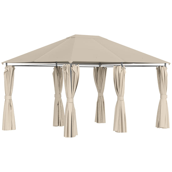 Outsunny Steel Patio Gazebo 13x10ft Soft-top Canopy Party Tent 6 Removable Curtains Khaki | The Comfy Couch Canada