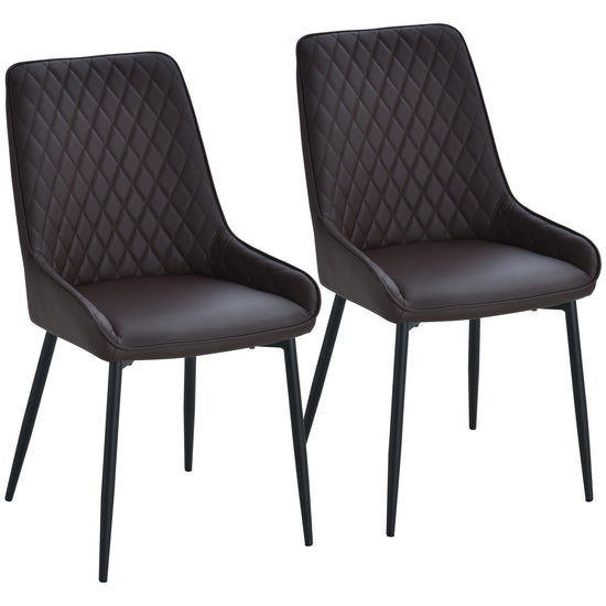 HOMCOM 2 Pack Mid Century Dining Chairs Brown PU Leather Padded Metal Legs Modern for Kitchen Home Office | The Comfy Couch Canada