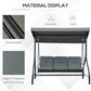 Outsunny Patio Swing Bed Convertible 3 Seater with Adjustable Canopy Cushions Dark Grey | The Comfy Couch Canada