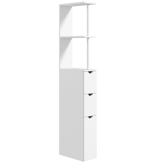 HOMCOM Tall Bathroom Storage Cabinet, Narrow Bathroom Cabinet with Drawers and Open Shelves for Spaces, White.