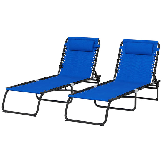 Outsunny 2 PCs Folding Lounge Chairs, Adjustable Chaise Lounge with Headrest, Reclining Lounger Cot for Camping, Hiking, Blue | The Comfy Couch Canada