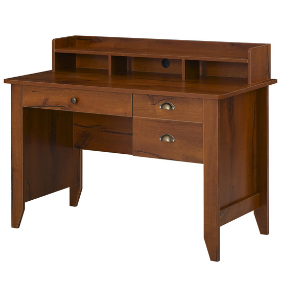 HOMCOM Home Office Desk with Hutch Storage Brown Writing Table with Drawers Shelf & Cable Management for Study Workstation | The Comfy Couch Canada